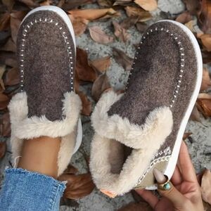 Cozy Brown and Cream Women's Slip-On Shoes